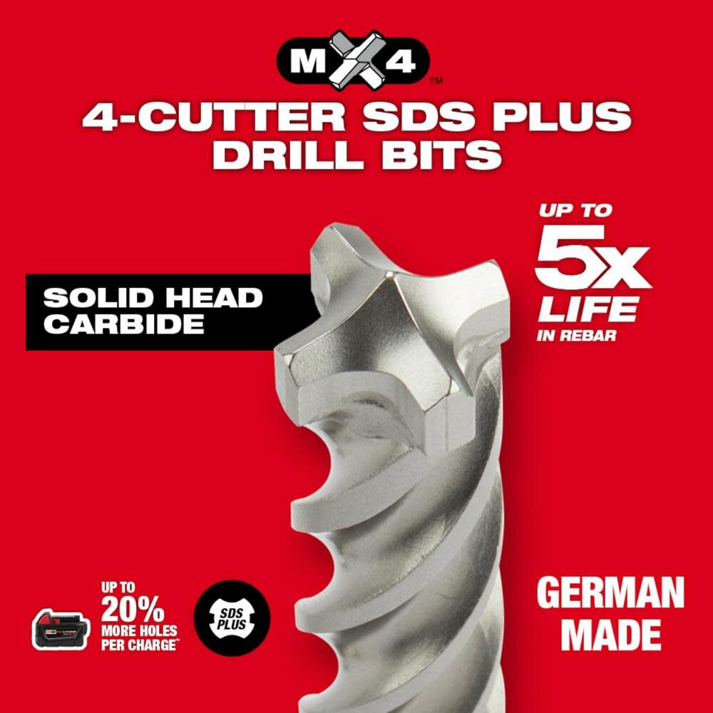 5-Piece MX4 4-Cutter SDS-Plus Rotary Hammer-Drill Bit Kit 48-20-7498