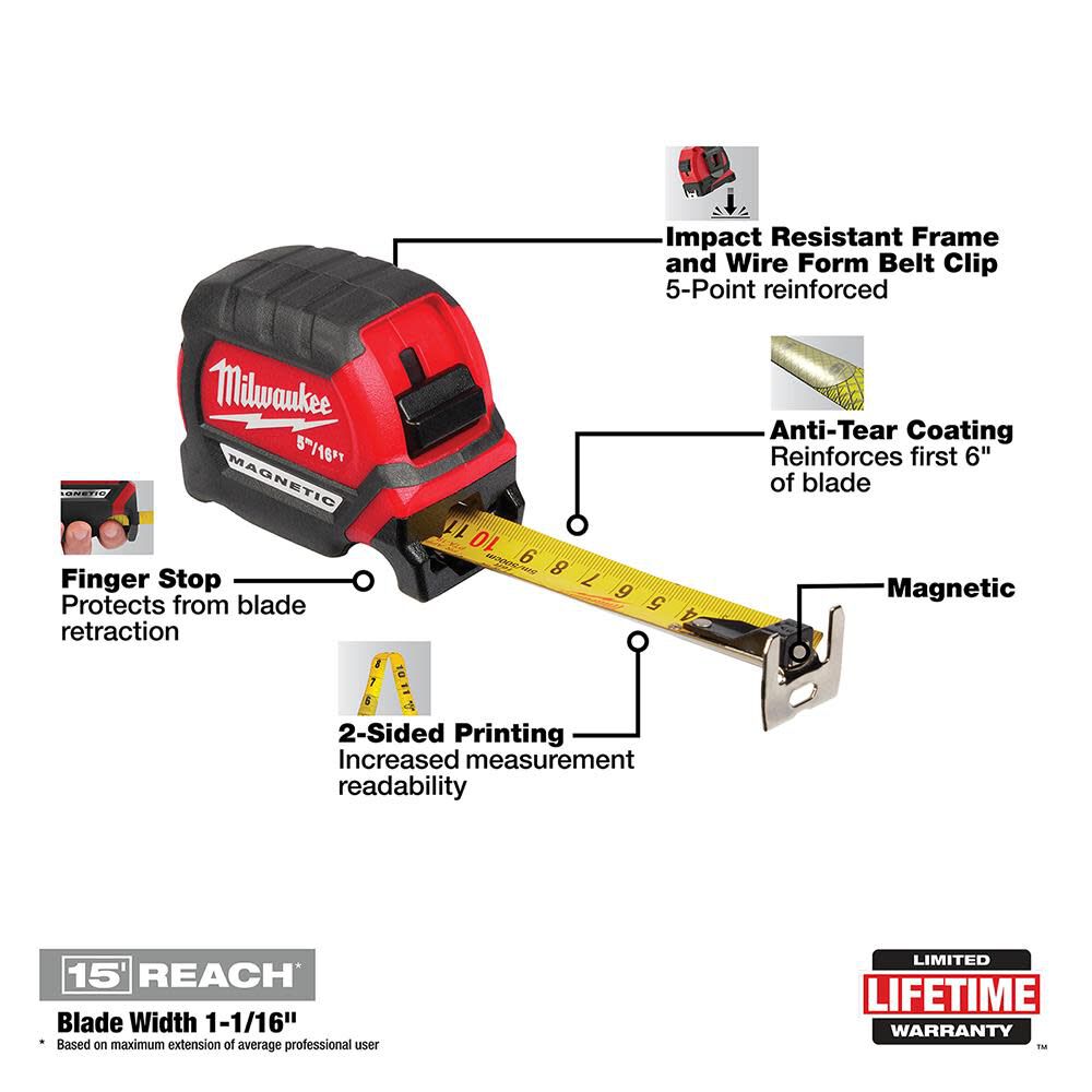 5M/16Ft Compact Magnetic Tape Measure 48-22-0317