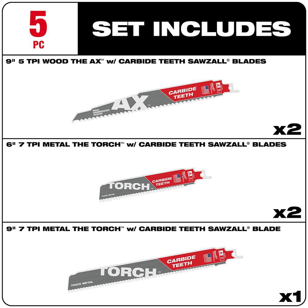 5pc Carbide Teeth SAWZALL Blade Set 49-22-5505