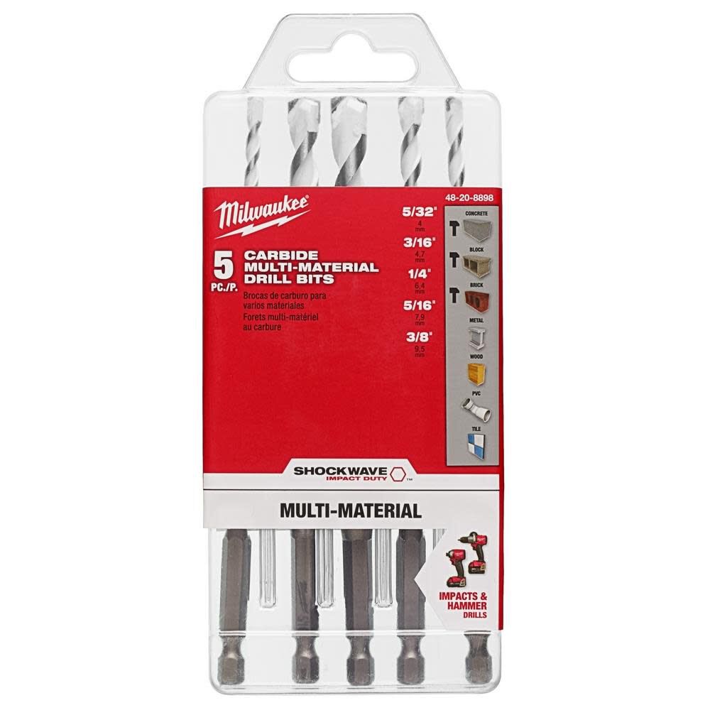 5pc. SHOCKWAVE Carbide Multi-Material Drill Bits 48-20-8898