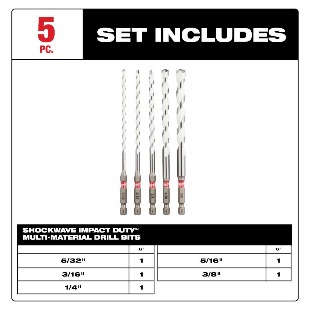 5pc. SHOCKWAVE Carbide Multi-Material Drill Bits 48-20-8898