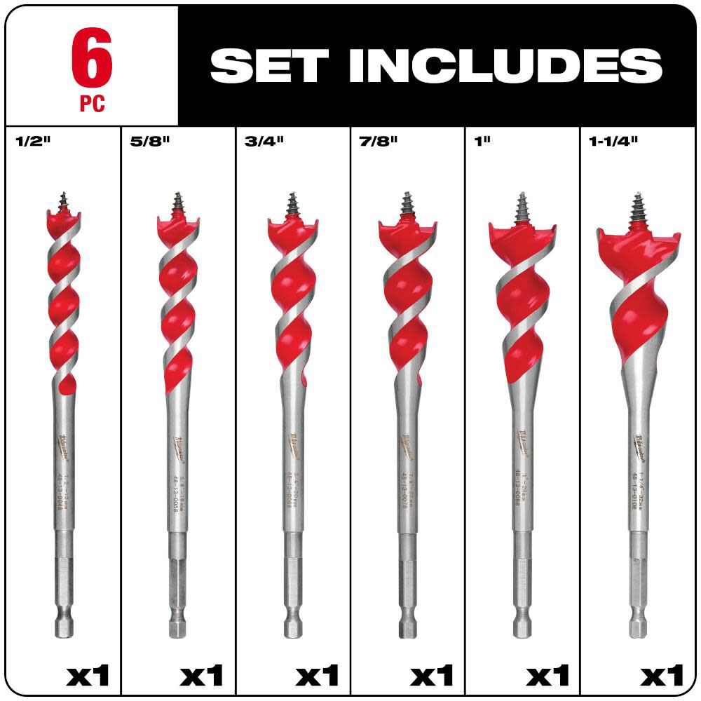 6-1/2 in. SPEED FEED Wood Bit Set (6 Piece) 48-13-0600