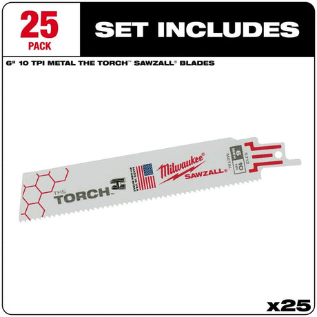 6 in. 10 TPI THE TORCH SAWZALL Blades 25PK 48-00-8712