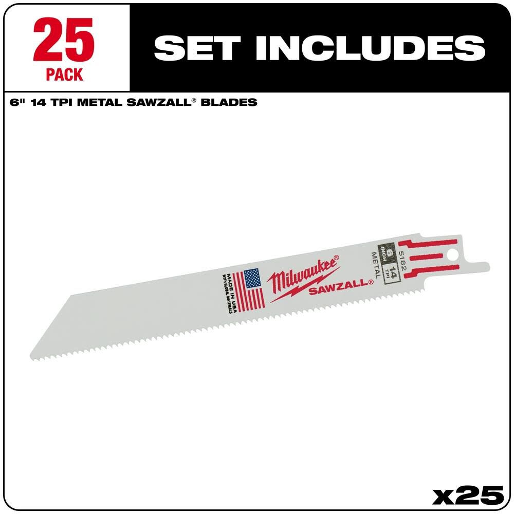 6 in. 14 TPI Thin Kerf SAWZALL Blades 25PK 48-00-8182