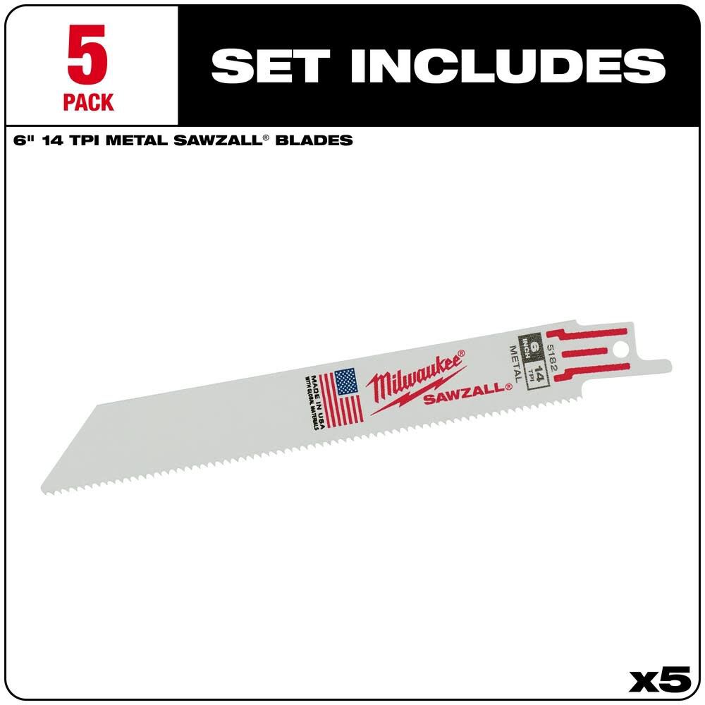 6 in. 14 TPI Thin Kerf SAWZALL Blades 5PK 48-00-5182