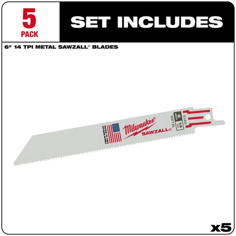 6 in. 14 TPI Thin Kerf SAWZALL Blades 5PK 48-00-5182