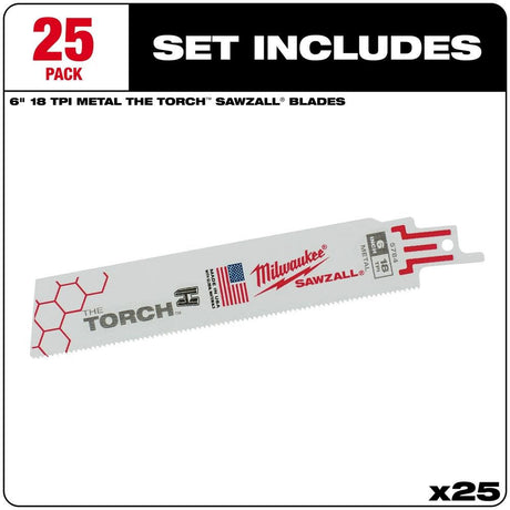 6 in. 18 TPI THE TORCH SAWZALL Blade 25PK 48-00-8784