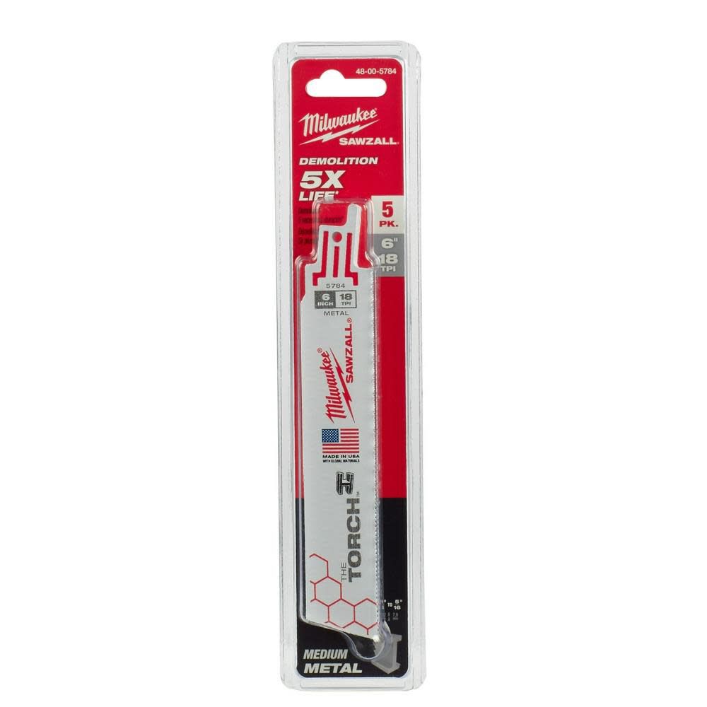 6 in. 18 TPI THE TORCH SAWZALL Blade 5PK 48-00-5784