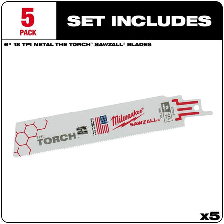 6 in. 18 TPI THE TORCH SAWZALL Blade 5PK 48-00-5784