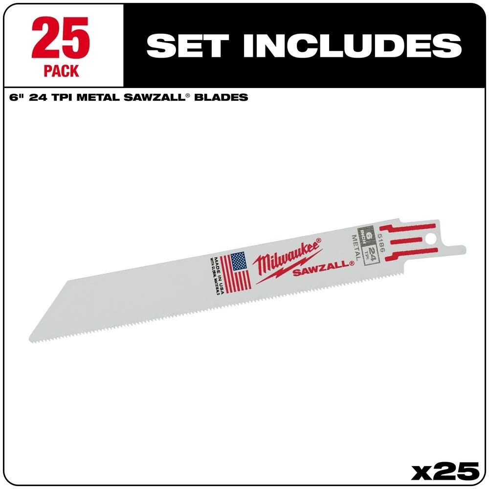 6 in. 24 TPI Thin Kerf SAWZALL Blades 25PK 48-00-8186