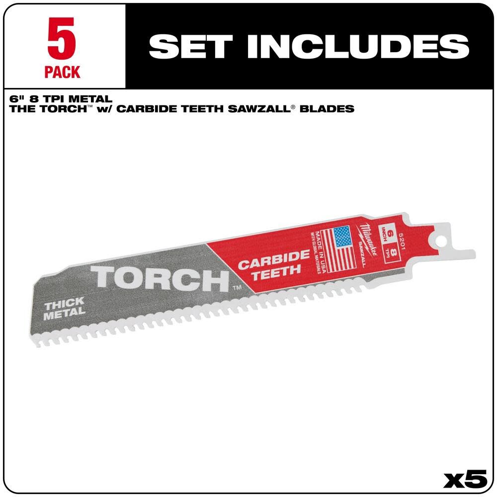 6 in. 7 TPI THE TORCH Carbide Teeth Metal Cutting SAWZALL Reciprocating Saw Blade 48-00-5501