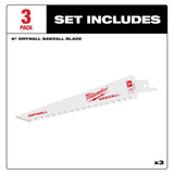 6 in 8TPI Drywall SAWZALL Blades 3 Pack 48-00-5053