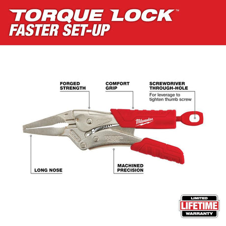 6 in. TORQUE LOCK Long Nose Locking Pliers With Grip 48-22-3406