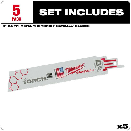 6In 24TPI The Torch Sawzall Blades (5pk) 48-00-5786