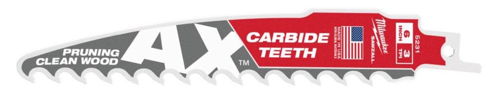 6inch 3 TPI The AX with Carbide Teeth for Pruning & Clean Wood SAWZALL Blade 1PK 48-00-5231