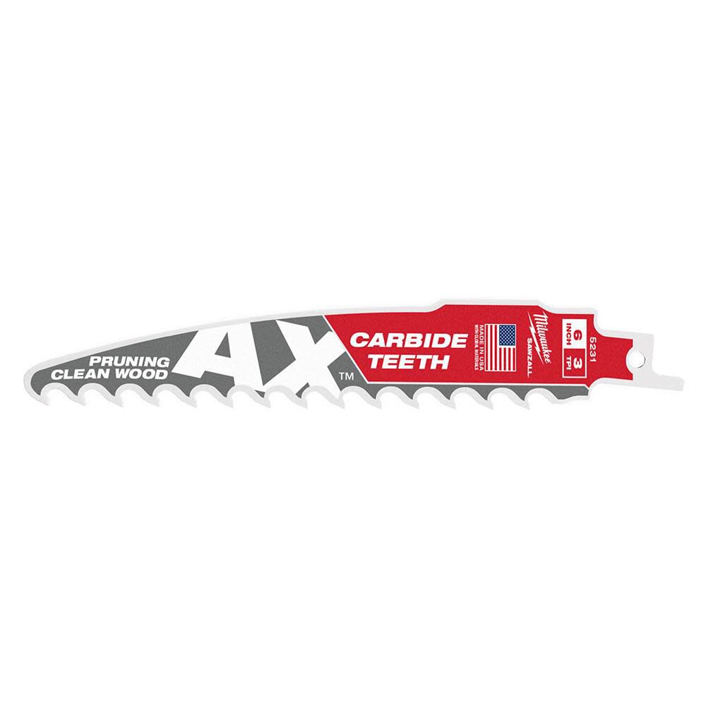 6inch 3 TPI The AX with Carbide Teeth for Pruning & Clean Wood SAWZALL Blade 1PK 48-00-5231