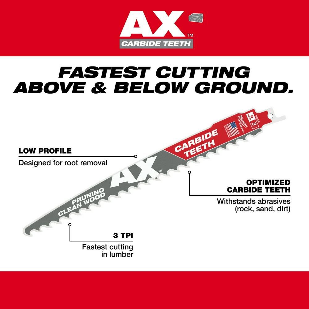 6inch 3 TPI The AX with Carbide Teeth for Pruning & Clean Wood SAWZALL Blade 3PK 48-00-5331