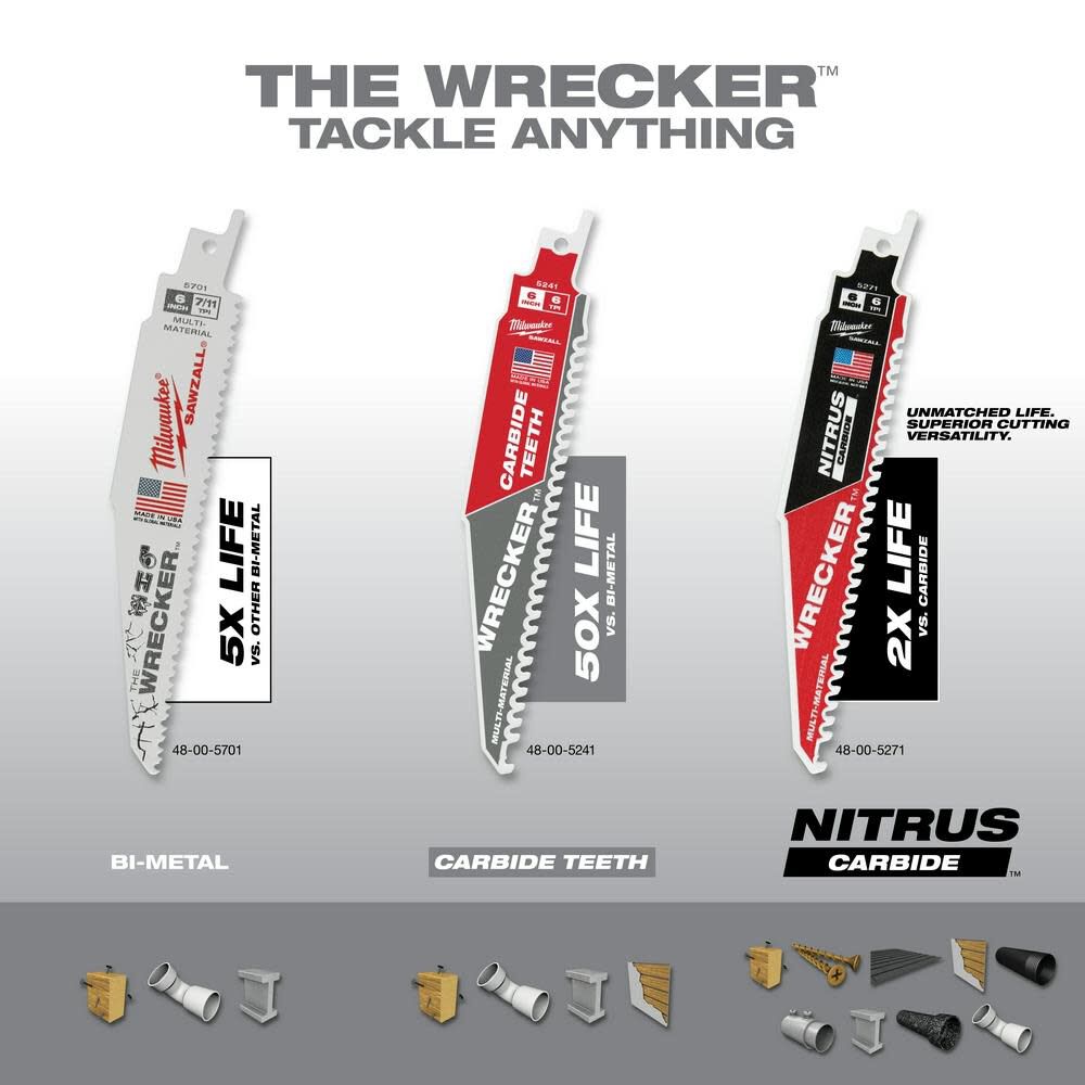 6inch 6 TPI THE WRECKER with Carbide Teeth SAWZALL Blade 3PK 48-00-5341