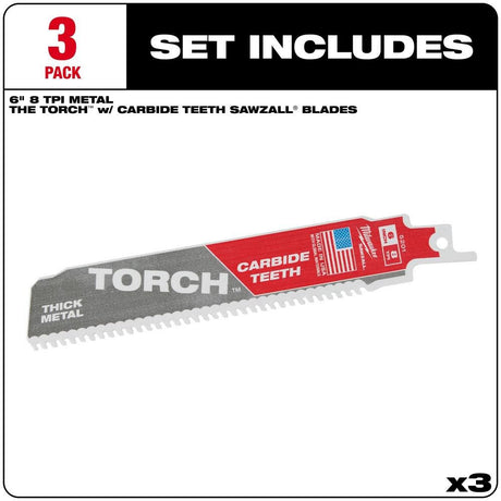 6inch 8TPI The TORCH with Carbide Teeth SAWZALL Blade 3PK 48-00-5301