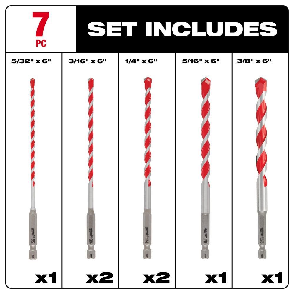 7 pc SHOCKWAVE Carbide Hammer Drill Bit Kit 48-20-9052