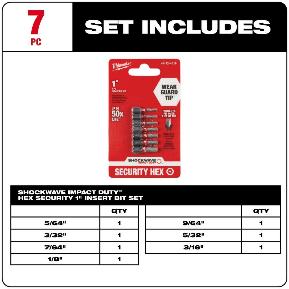 7-Piece SHOCKWAVE Impact Hex Security Insert Bit Set 3PK 48-32-4619