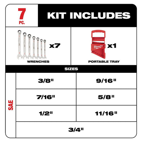 7pc Ratcheting Combination Wrench Set - SAE 48-22-9406