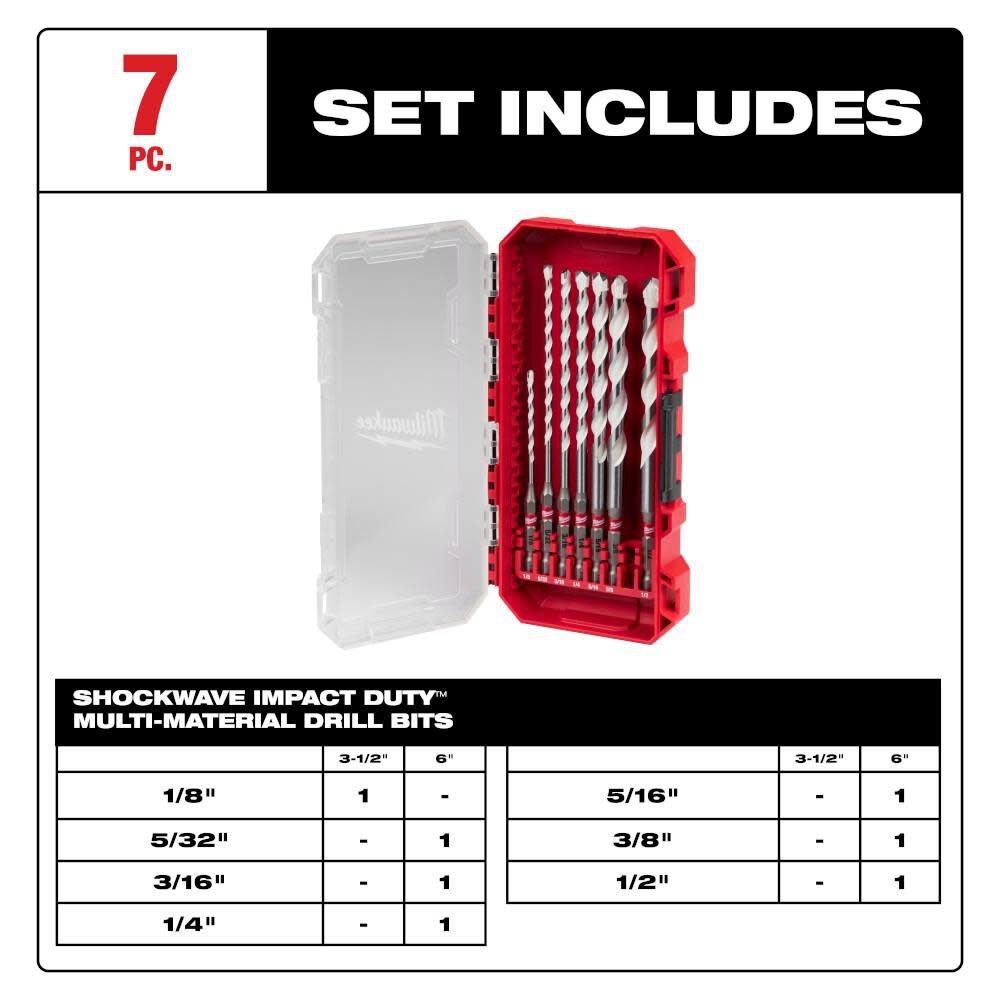 7pc. SHOCKWAVE Impact Duty Carbide Multi-Material Drill Bit Kit 48-20-8899