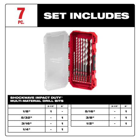 7pc. SHOCKWAVE Impact Duty Carbide Multi-Material Drill Bit Kit 48-20-8899