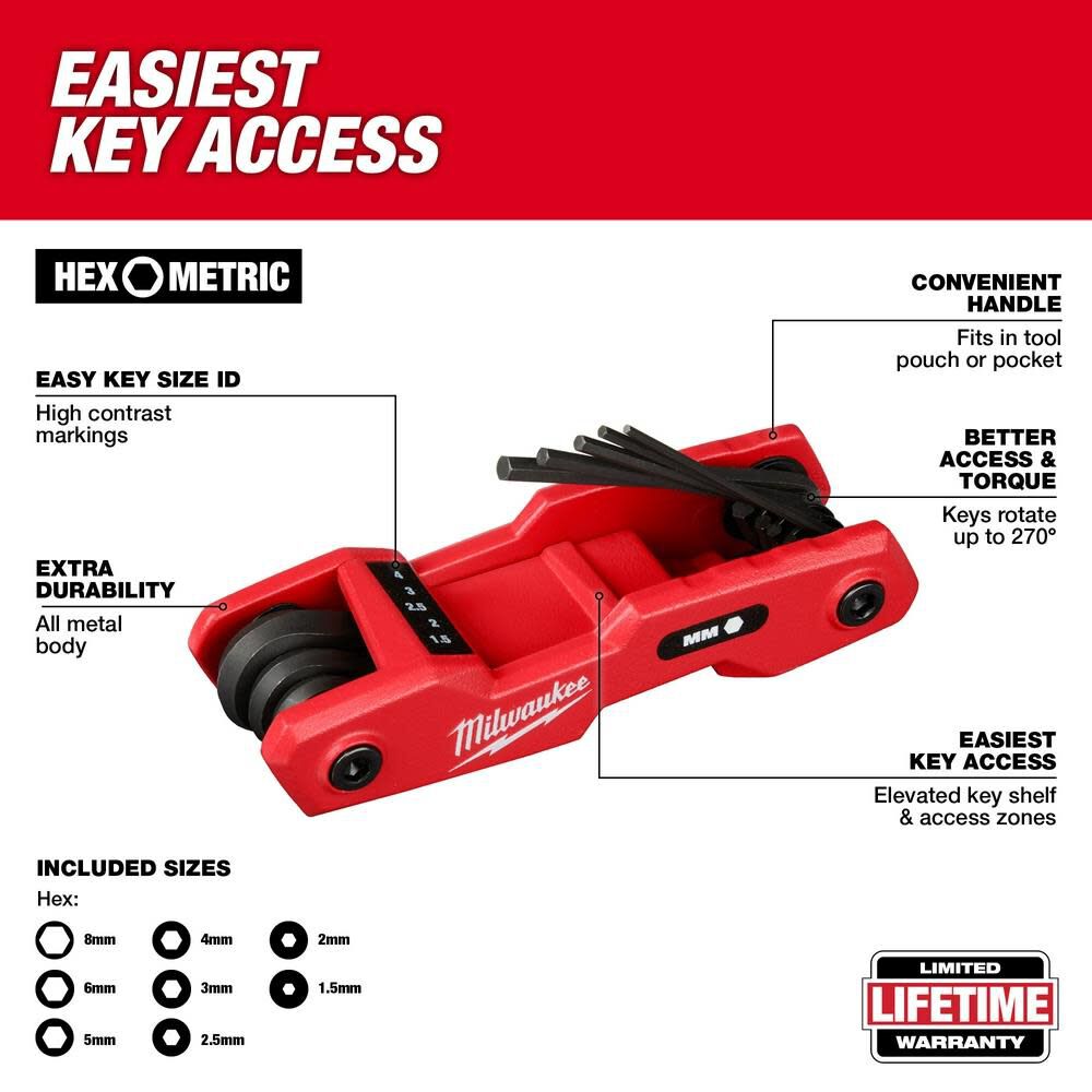 8 Key Folding Hex Key Set Metric 48-22-2182