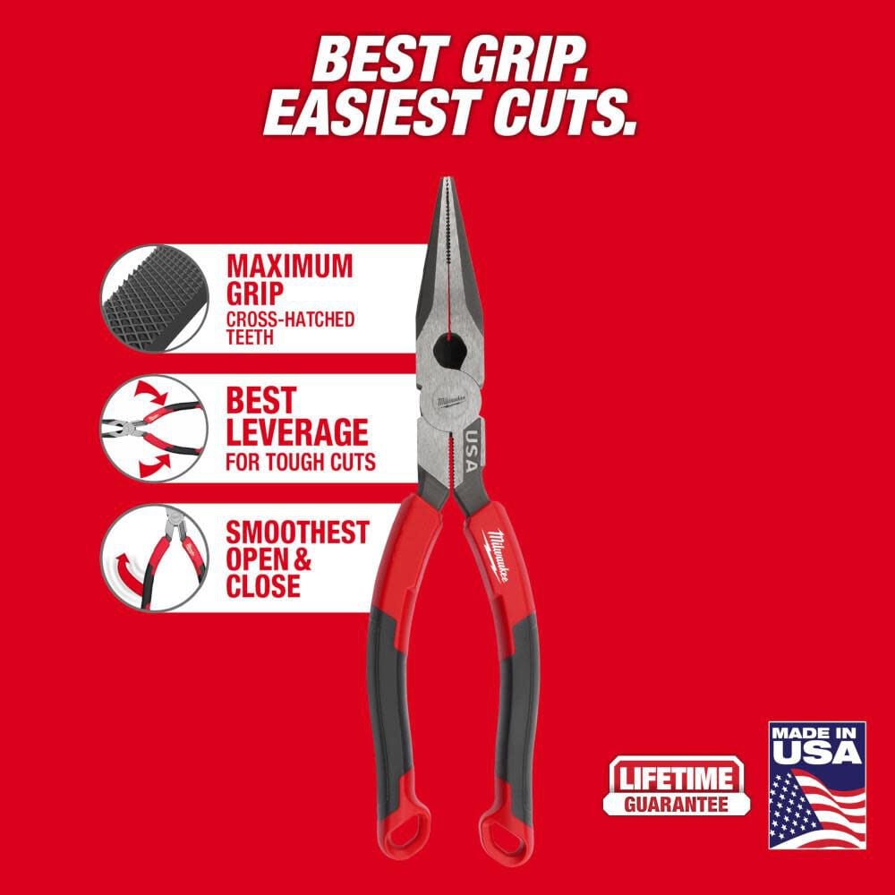 8inch Long Nose Comfort Grip Pliers (USA) MT555