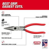 8inch Long Nose Dipped Grip Pliers (USA) MT505