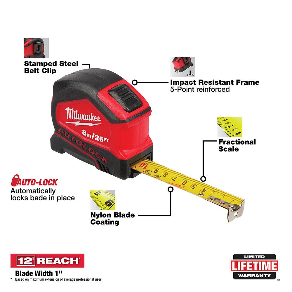 8m/26' Compact Auto Lock Tape Measure 48-22-6826