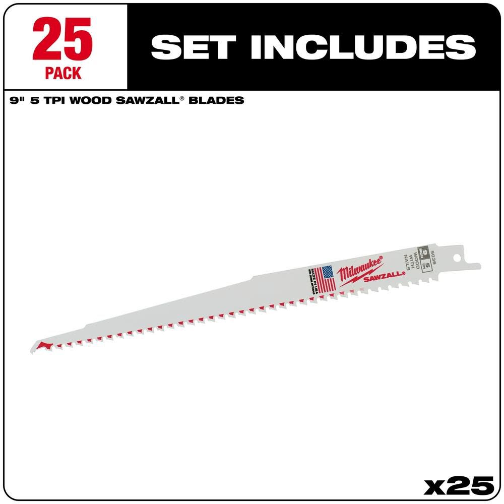 9 in. 5 TPI SAWZALL Blades 25PK 48-00-8036