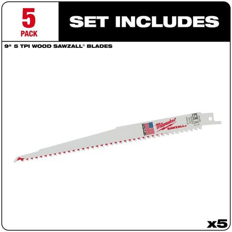 9 in. 5 TPI SAWZALL Blades 5PK 48-00-5036