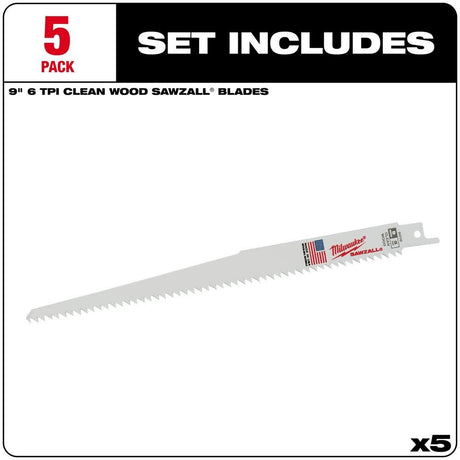 9 in. 6 TPI Fleam Ground SAWZALL Blades 5PK 48-00-5016