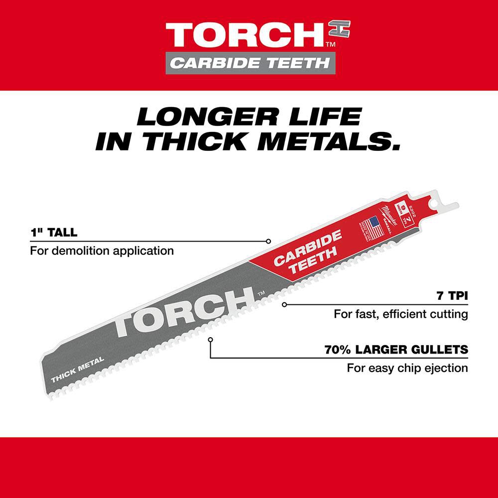 9 in. 7TPI THE TORCH Carbide Teeth SAWZALL Blade 48-00-5202