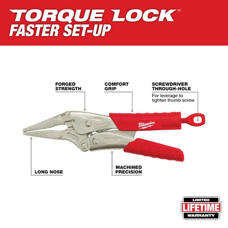 9 in. TORQUE LOCK Long Nose Locking Pliers With Grip 48-22-3409