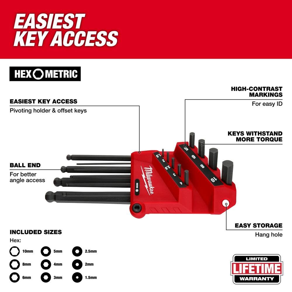 9 Key Ball End L-Key Set Metric 48-22-2186