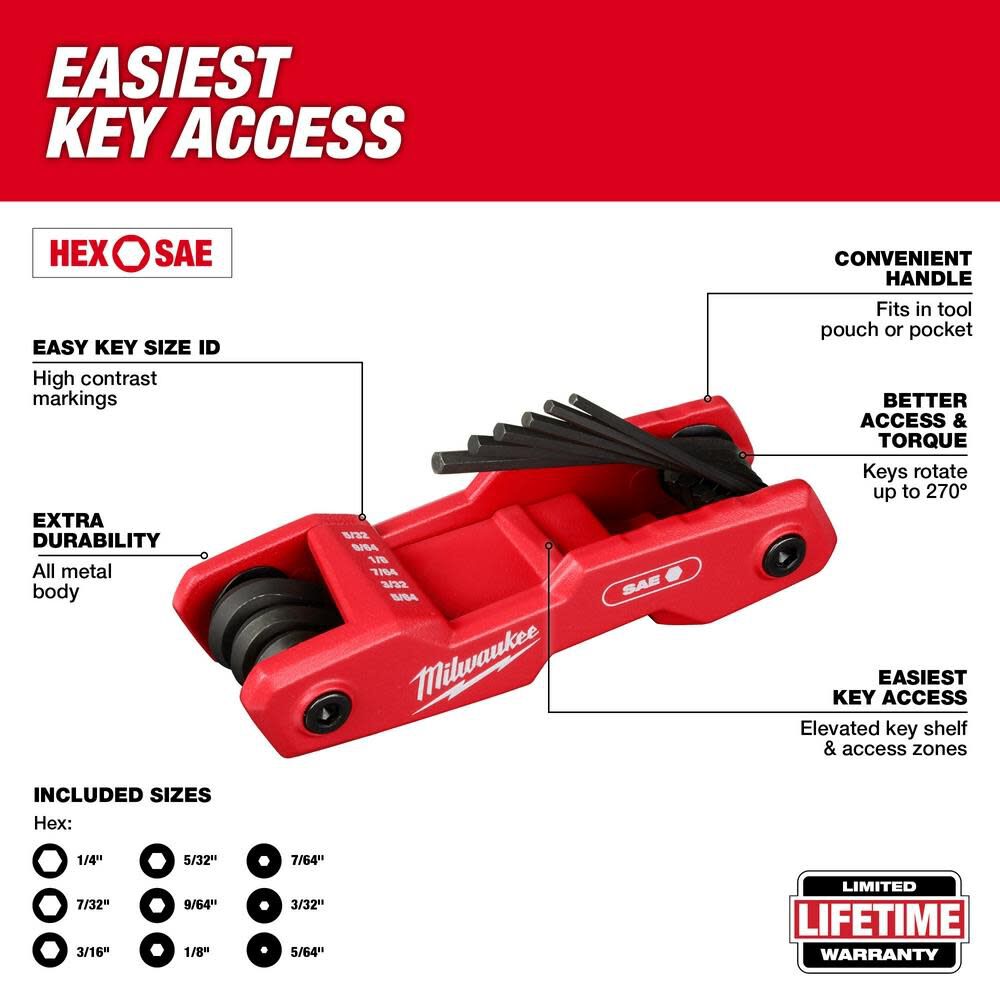 9 Key Folding Hex Key Set SAE 48-22-2181