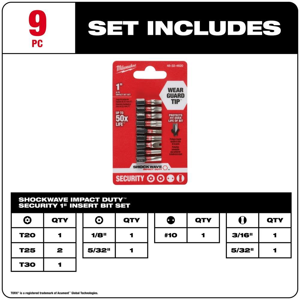 9-Piece SHOCKWAVE Impact Security Insert Bit Set 1Pk 48-32-4620