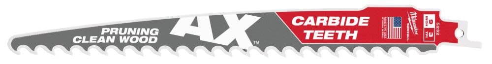 9inch 3 TPI The AX with Carbide Teeth for Pruning & Clean Wood SAWZALL Blade 1PK 48-00-5232