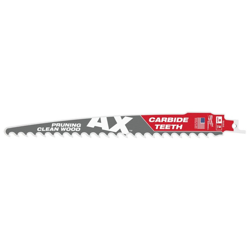 9inch 3 TPI The AX with Carbide Teeth for Pruning & Clean Wood SAWZALL Blade 3PK 48-00-5332