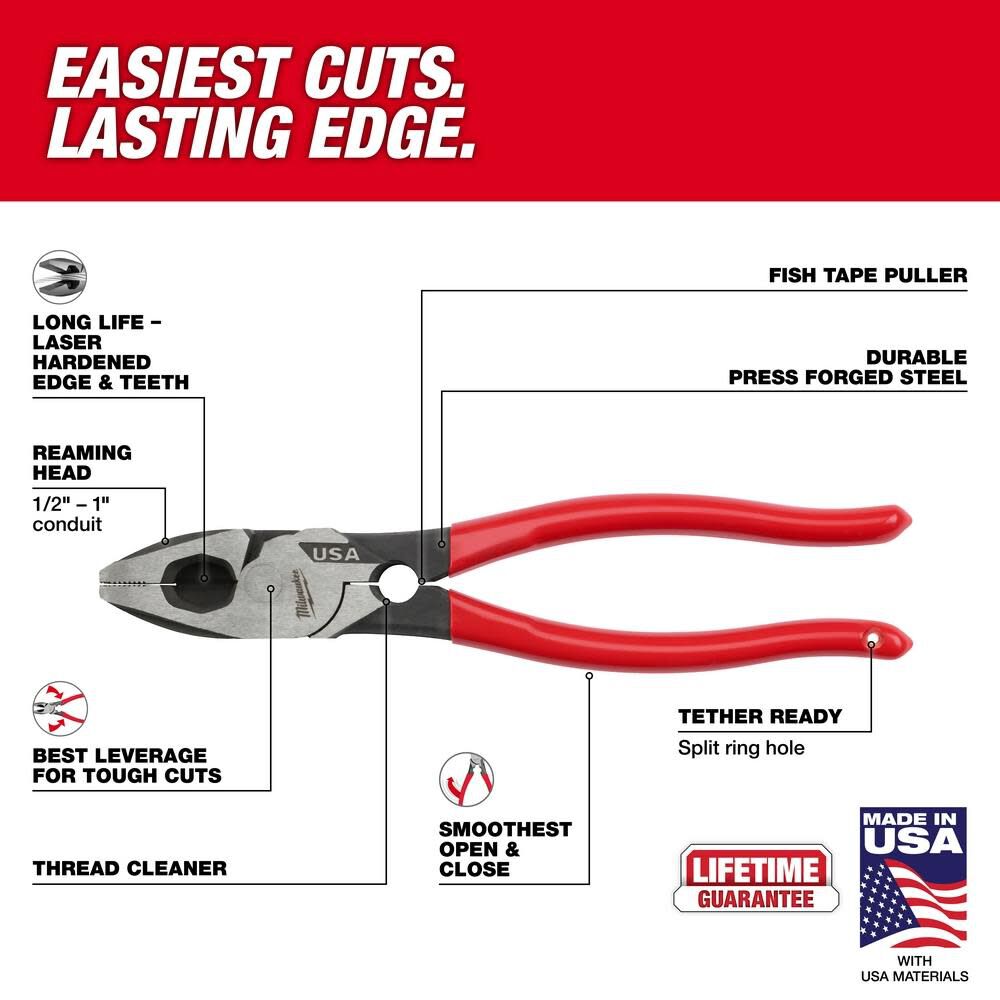 9inch Linemans Dipped Grip Pliers with Thread Cleaner (USA) MT500T