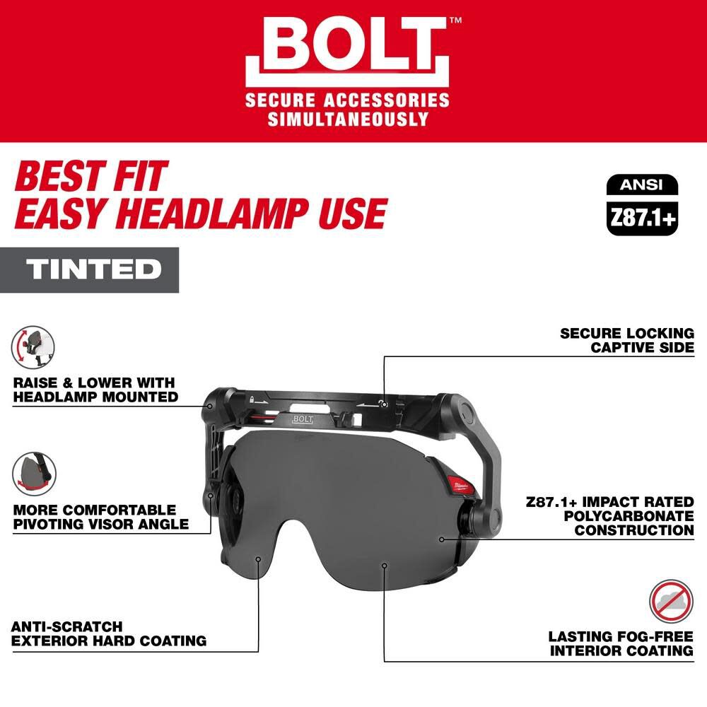 BOLT Eye Visor Tinted Dual Coat Lens Compatible with Safety Helmets 48-73-1416