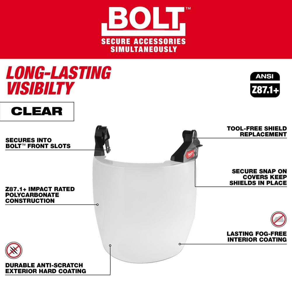 BOLT Full Face Shield Clear Dual Coat Lens Compatible with Safety Helmet No Brim 48-73-1421