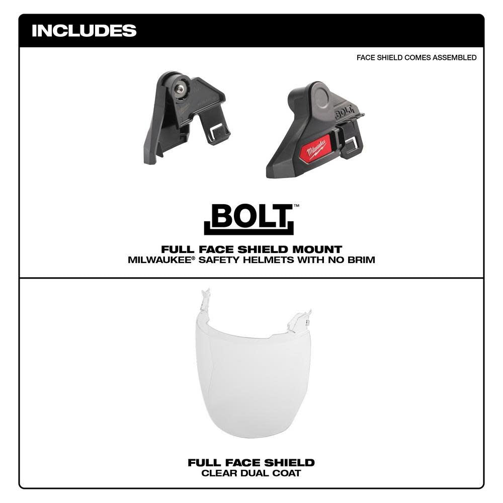 BOLT Full Face Shield Clear Dual Coat Lens Compatible with Safety Helmet No Brim 48-73-1421