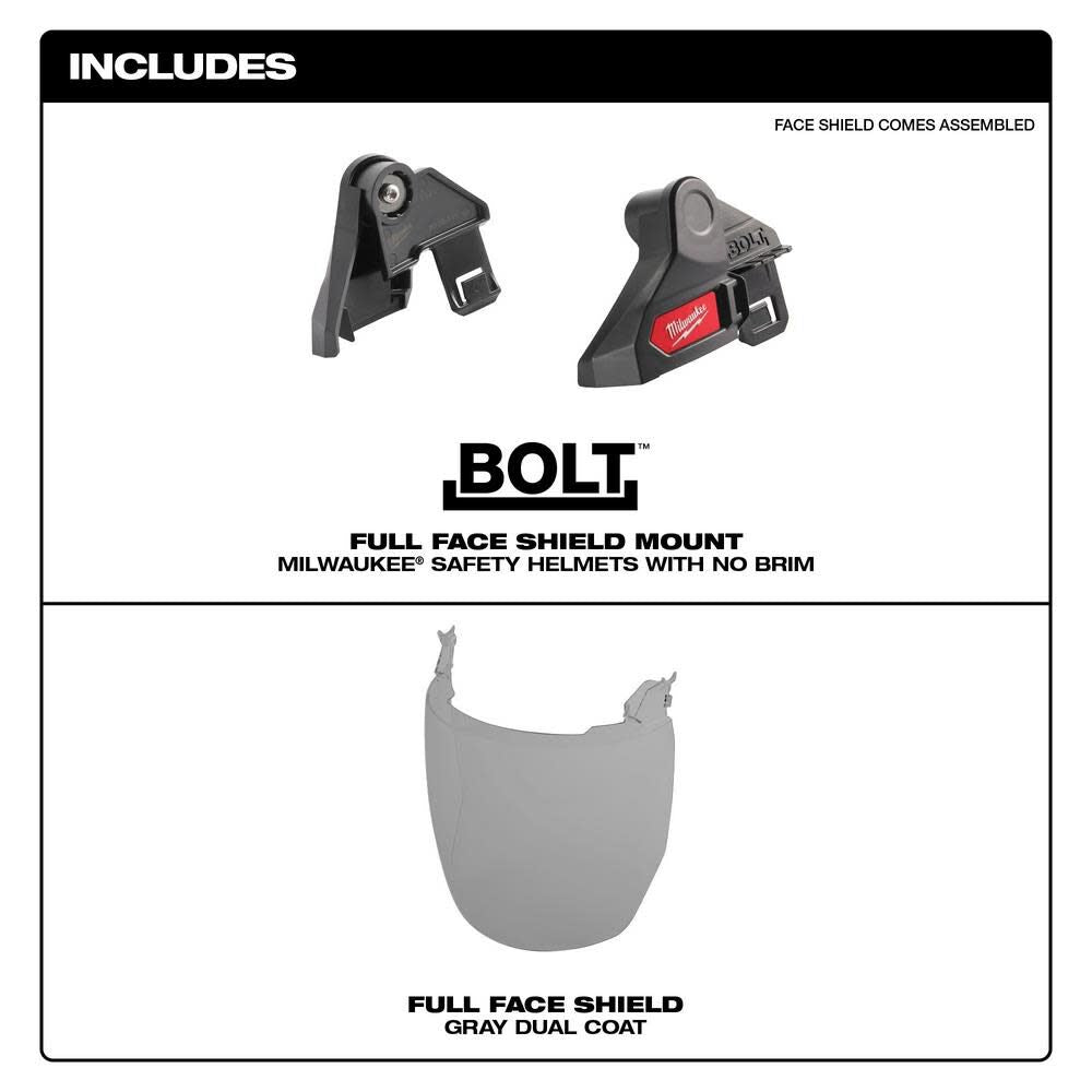 BOLT Full Face Shield Gray Dual Coat Lens Compatible with Safety Helmet No Brim 48-73-1426