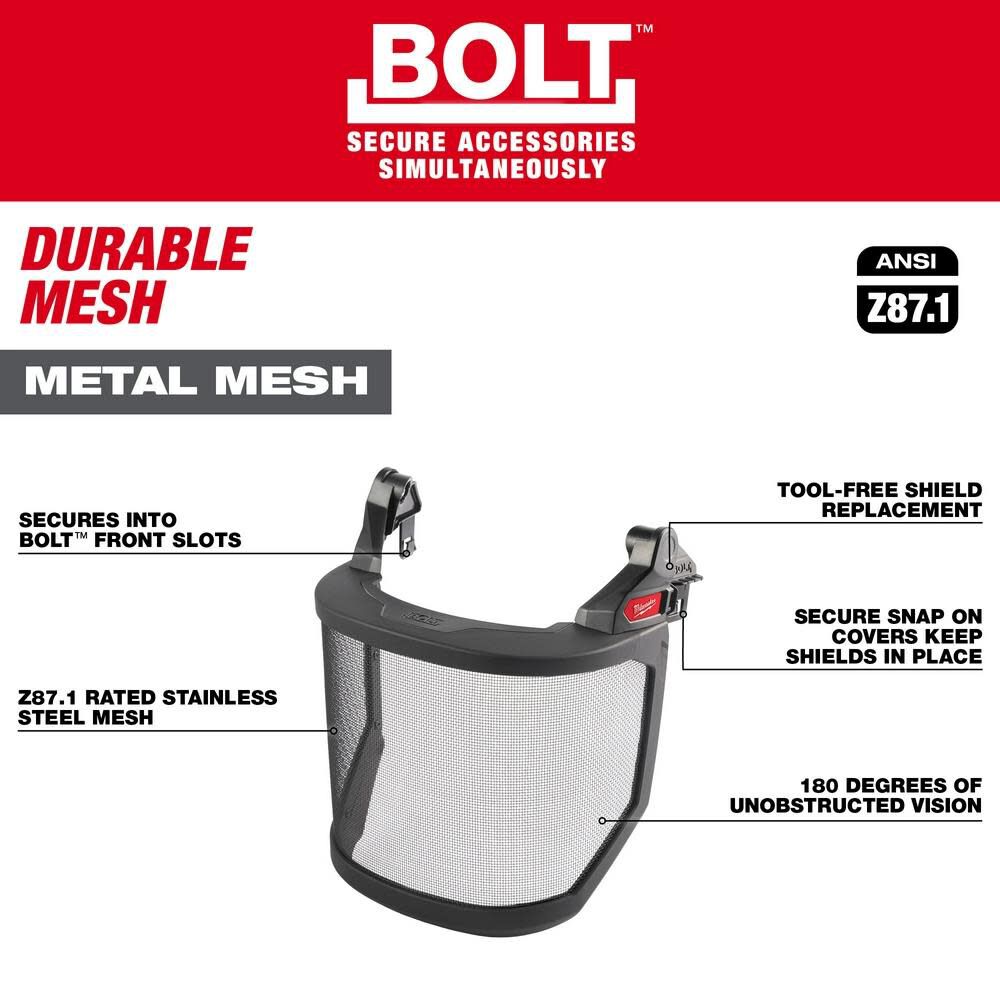 BOLT Full Face Shield Metal Mesh Compatible with Safety Helmet No Brim 48-73-1431