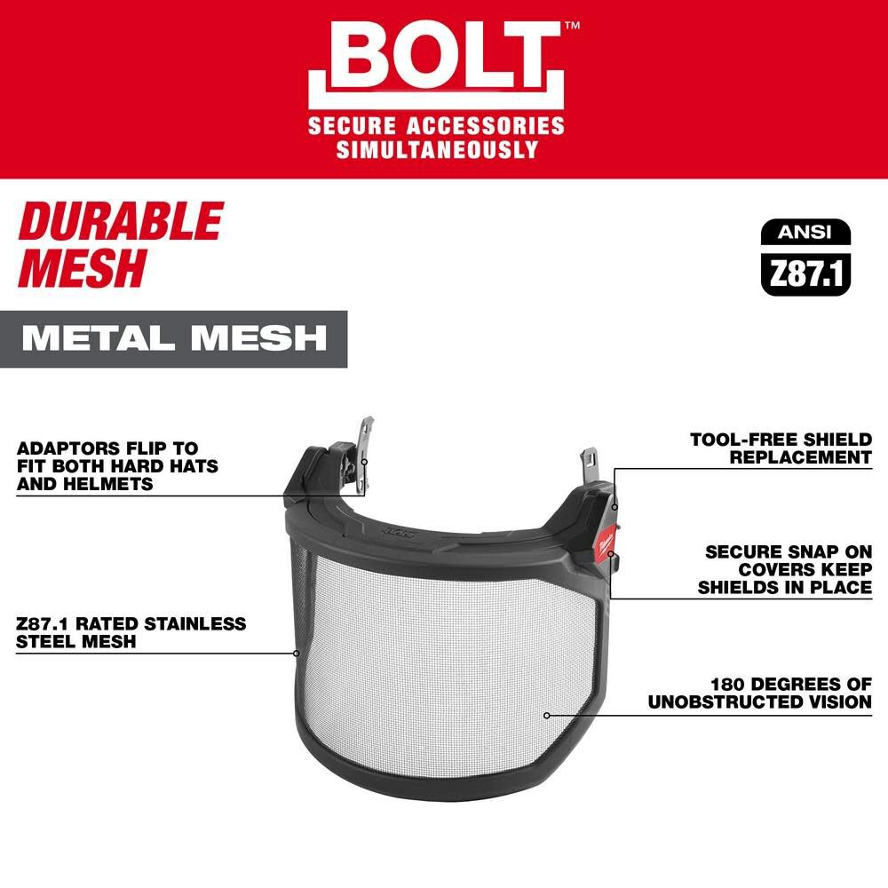 BOLT Full Face Shield Metal Mesh Compatible with Safety Helmets & Hard Hats 48-73-1430