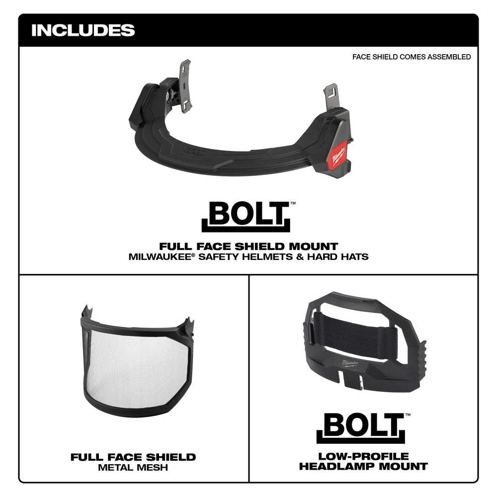 BOLT Full Face Shield Metal Mesh Compatible with Safety Helmets & Hard Hats 48-73-1430